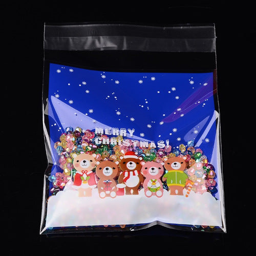 Storage Bags, Self-Adhesive, OPP Cellophane Bags, Rectangle, Cartoon, Christmas Theme, Blue, 14cm - BEADED CREATIONS
