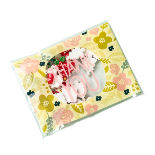 Storage Bags, Self-Adhesive, OPP Cellophane Bags, Rectangle, Floral, With Words Thank You, 16.2cm - BEADED CREATIONS
