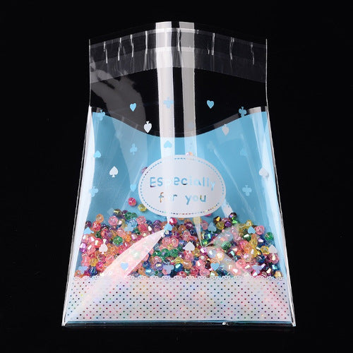 Storage Bags, Self-Adhesive, OPP Cellophane Bags, Rectangle, With Words Especially For You, Sky Blue, 13.1cm - BEADED CREATIONS