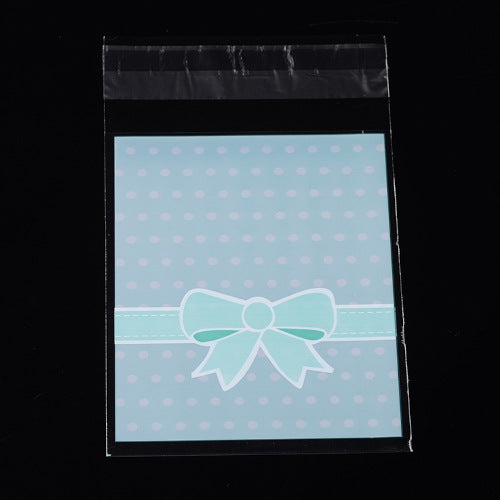 Storage Bags, Self-Adhesive, Bowknot Pattern, Sky Blue, 12.5cm - BEADED CREATIONS