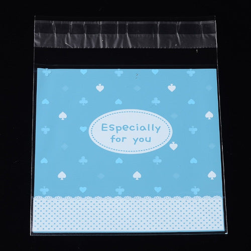 Storage Bags, Self-Adhesive, With Words Especially For You, Sky Blue, 13.1cm - BEADED CREATIONS