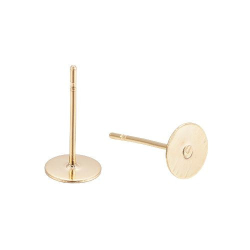 Stud Earring Findings, 304 Stainless Steel, Flat Round, Glue-On Earring Posts, Golden, 10x12mm - BEADED CREATIONS