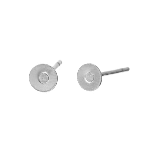 Stud Earring Findings, 304 Stainless Steel, Flat Round, Glue-On Earring Posts, Silver Tone, 4x12mm - BEADED CREATIONS