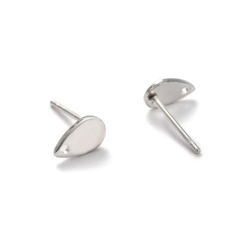 Stud Earring Findings, 304 Stainless Steel, Teardrop, Flat Plate, With Hole, Silver Tone, 8x5mm - BEADED CREATIONS