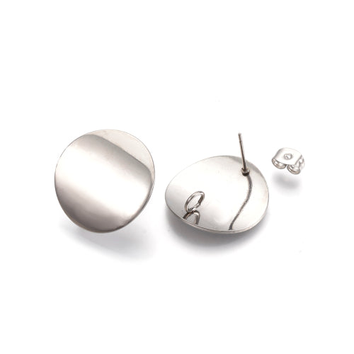 Stud Earring Findings, 304 Stainless Steel, With Hidden Open Loop, Silver Tone, Smooth, Curved, Round, 20mm - BEADED CREATIONS