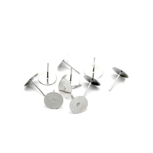 Stud Earring Findings, Alloy, Flat Round, Glue-On Earring Posts, Silver Tone, 10x12mm - BEADED CREATIONS
