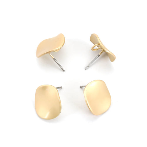 Stud Earring Findings, Alloy, With Hidden Open Loop And Steel Pins, Wavy, Flat, Round, Matte Gold, 15mm - BEADED CREATIONS