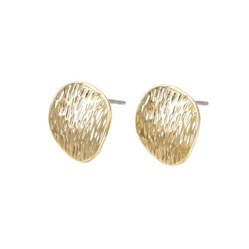 Stud Earring Findings, Alloy, With Hidden Open Loop, Light Gold Plated, Textured, Domed, Round, 12mm - BEADED CREATIONS