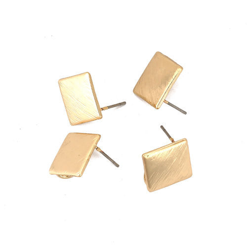 Stud Earring Findings, Brass, Drawbench, Rhombus, With Hidden Open Loop, 18K Gold Plated, 17.5mm - BEADED CREATIONS