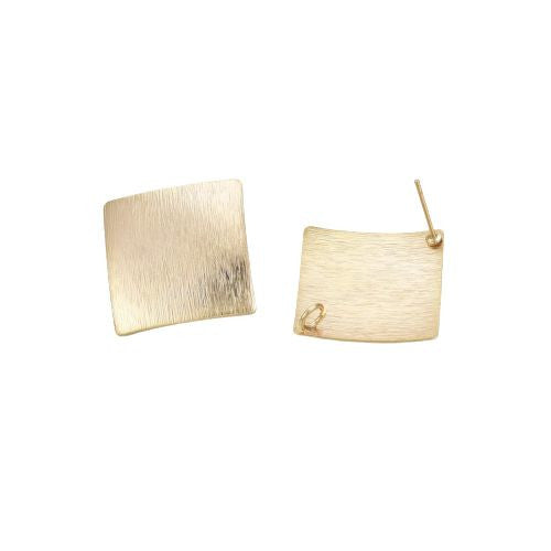 Stud Earring Findings, Brass, Textured, Square, With Hidden Open Loop, 18K Gold Plated, 25mm - BEADED CREATIONS