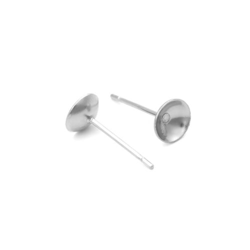 Stud Earring Settings, 304 Stainless Steel, For Undrilled Beads, Silver Tone, 13.3x6mm - BEADED CREATIONS