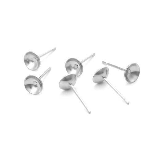 Stud Earring Settings, 304 Stainless Steel, For Undrilled Beads, Silver Tone, 13.3x6mm - BEADED CREATIONS