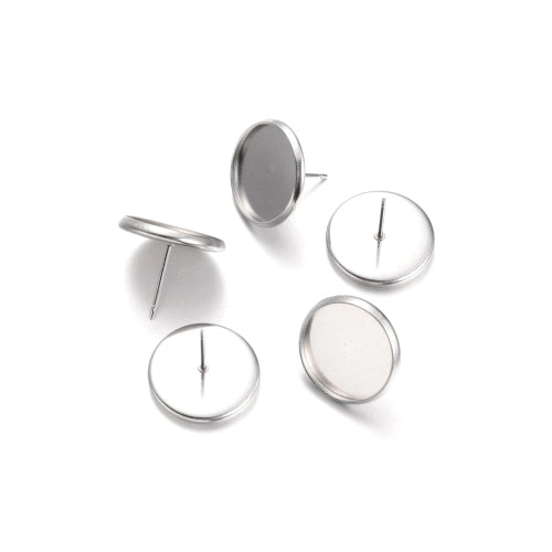 Stud Earring Settings, 304 Stainless Steel, Round, Bezel Cup, Silver Tone, 16mm - BEADED CREATIONS