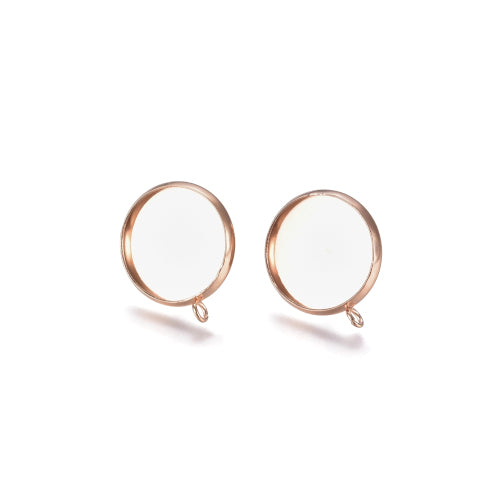 Stud Earring Settings, 304 Stainless Steel, Round, Bezel Cup, With Open Loop, Rose Gold, 16mm - BEADED CREATIONS