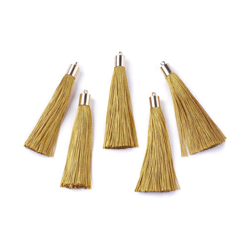 Tassels, Polyester, With Gold Cap, Dark Gold, 58-65mm - BEADED CREATIONS