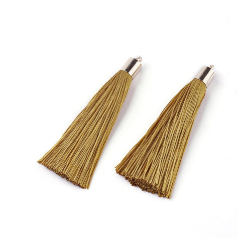 Tassels, Polyester, With Gold Cap, Dark Gold, 58-65mm - BEADED CREATIONS