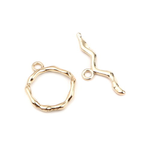 Toggle Clasps, Alloy, 16K Gold Plated, Round, Hammered, Twig Design, 19mm - BEADED CREATIONS