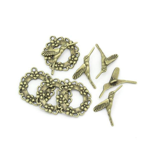 Toggle Clasps, Alloy, Antique Bronze, Garland And Hummingbird, 28mm - BEADED CREATIONS