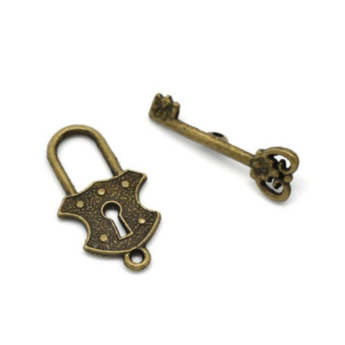 Toggle Clasps, Alloy, Antique Bronze, Lock And Key, Single-Strand, 24mm - BEADED CREATIONS
