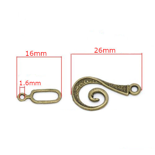 Toggle Clasps, Alloy, Antique Bronze, Textured, Swirl, Single-Strand, 26mm - BEADED CREATIONS