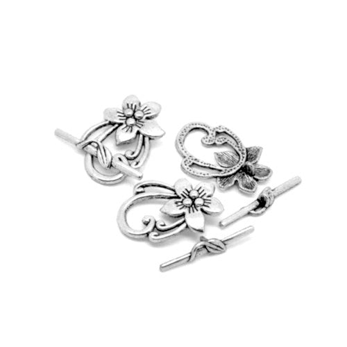 Toggle Clasps, Alloy, Antique Silver, Flower, Single-Strand, 30mm - BEADED CREATIONS
