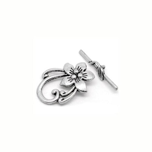 Toggle Clasps, Alloy, Antique Silver, Flower, Single-Strand, 30mm - BEADED CREATIONS