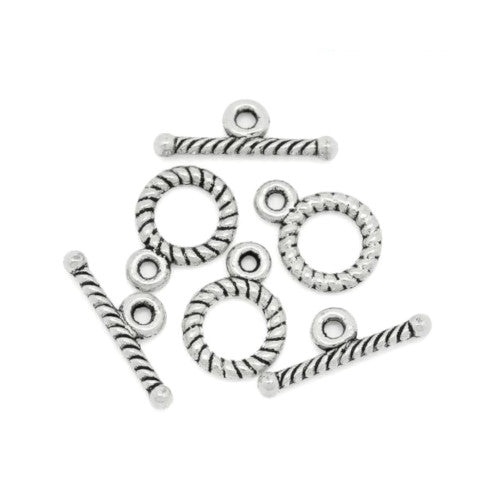 Toggle Clasps, Alloy, Antique Silver, Round, Rope Design, Single-Strand, 11mm -BEADED CREATIONS