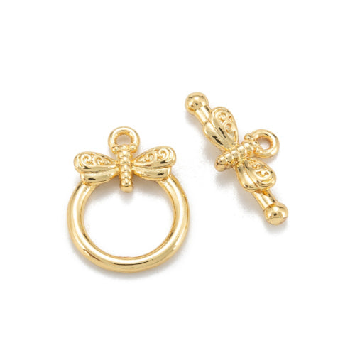 Toggle Clasps, Brass, 18K Gold Plated, Butterfly, Single-Strand, 16mm - BEADED CREATIONS