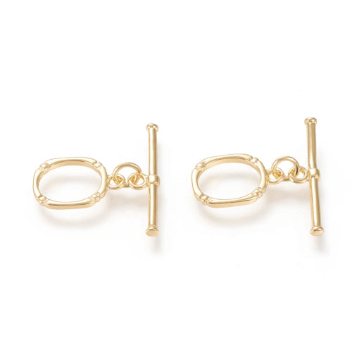 Toggle Clasps, Brass, 18K Gold Plated, Oval, Etched, With Jump Ring, 16.5mm - BEADED CREATIONS