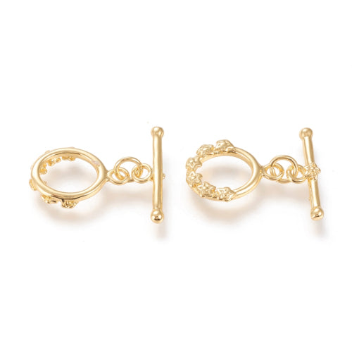 Toggle Clasps, Brass, 18K Gold Plated, Round, Ring, Floral, With Jump Ring, 18mm - BEADED CREATIONS