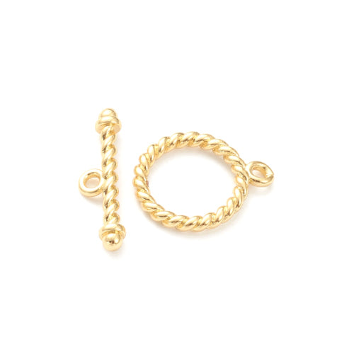 Toggle Clasps, Brass, 18K Gold Plated, Round, Twisted, 14.5mm - BEADED CREATIONS
