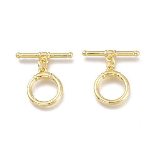 Toggle Clasps, Brass, 18K Gold Plated, Round, Wrapped, With Jump Ring, 15mm - BEADED CREATIONS