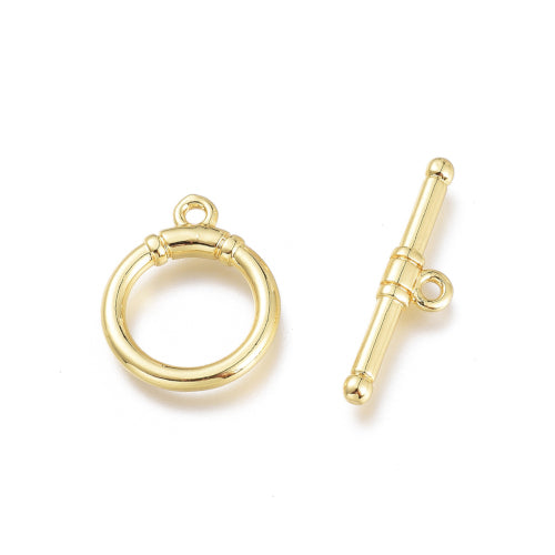 Toggle Clasps, Brass, 18K Gold Plated, Round, Wrapped, With Jump Ring, 15mm - BEADED CREATIONS