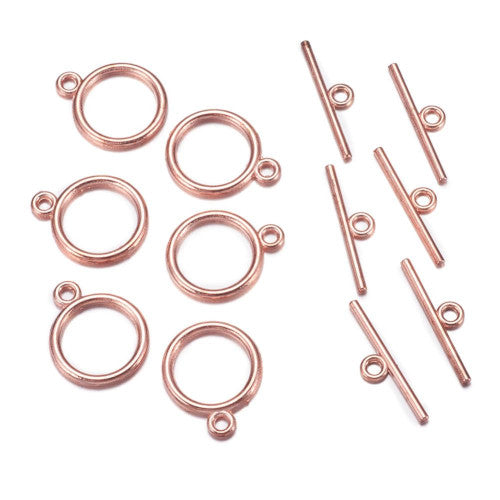 Toggle Clasps, Flat, Round, Smooth, Single-Strand, Rose Gold, Alloy, 15mm - BEADED CREATIONS