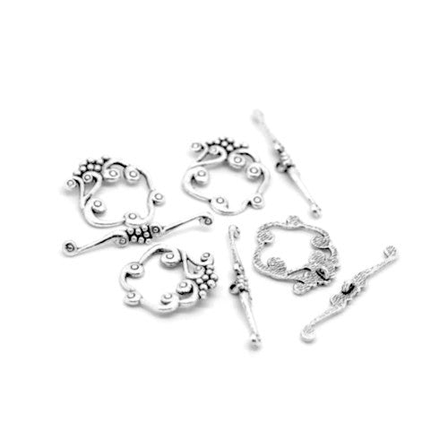 Toggle Clasps, Flower And Vine, Single-Strand, Antique Silver, Alloy, 26mm - BEADED CREATIONS