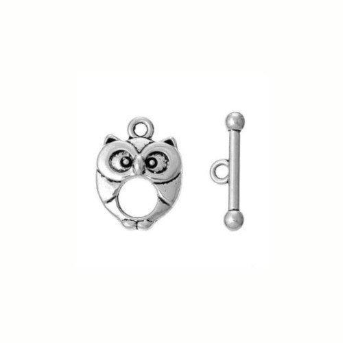 Toggle Clasps, Owl, Oval, Single-Strand, Antique Silver, Alloy, 20mm - BEADED CREATIONS