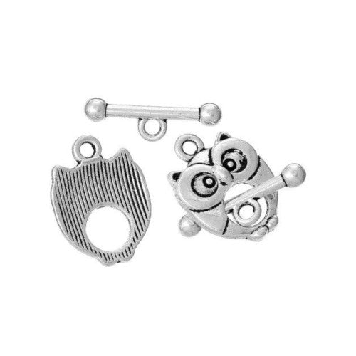 Toggle Clasps, Owl, Oval, Single-Strand, Antique Silver, Alloy, 20mm - BEADED CREATIONS