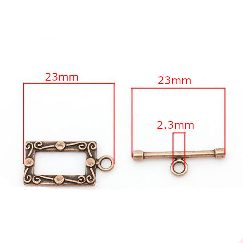 Toggle Clasps, Rectangle, Ornate, Single-Strand, Red Copper, Alloy, 23mm - BEADED CREATIONS