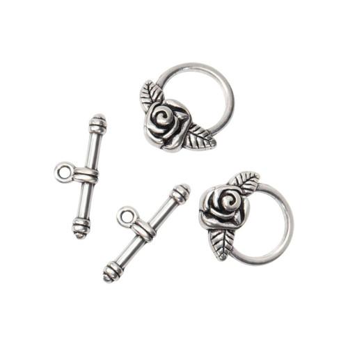 Toggle Clasps, Rose, Flower, Single-Strand, Antique Silver, Alloy, 19mm - BEADED CREATIONS