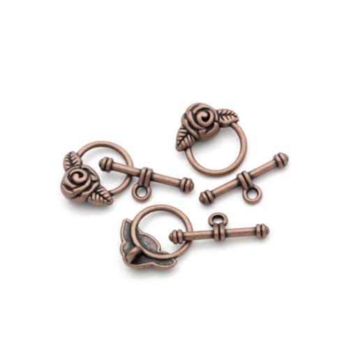 Toggle Clasps, Rose, Flower, Single-Strand, Red Copper, Alloy, 19mm - BEADED CREATIONS