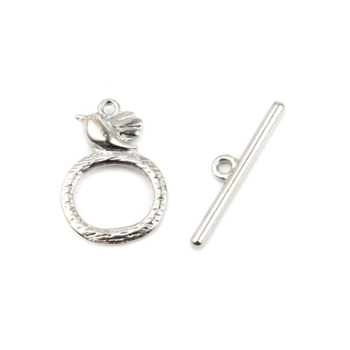 Toggle Clasps, Round, Hammered, Bird, Single-Strand, Silver Tone, Alloy, 26mm - BEADED CREATIONS