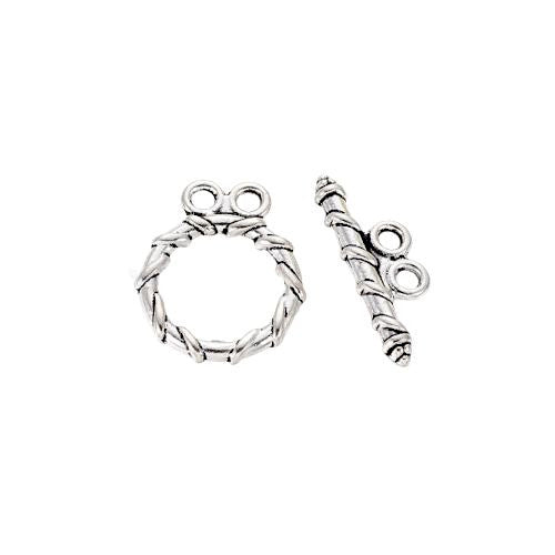 Toggle Clasps, Tibetan Style, Round, Rope Design, 2-Strand, Antique Silver, Alloy, 16mm - BEADED CREATIONS