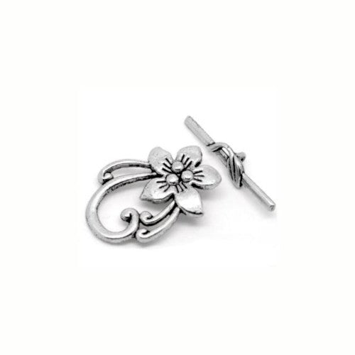 Toggle Clasps, Flower, Antique Silver, Alloy, 30mm - BEADED CREATIONS