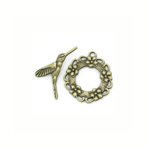Toggle Clasps, Garland And Hummingbird, Antique Bronze, Alloy, 28mm - BEADED CREATIONS