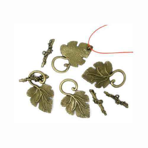 Toggle Clasps, Grape Leaf, Antique Bronze, Alloy, 36mm - BEADED CREATIONS