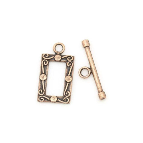 Toggle Clasps, Rectangle, Ornate, Red Copper, Alloy, 23mm - BEADED CREATIONS