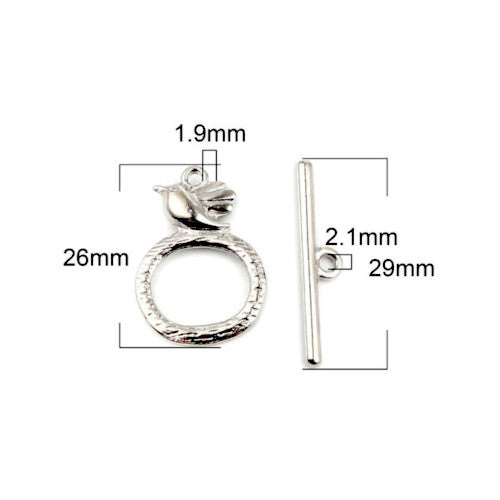 Toggle Clasps, Round, Hammered, Bird, Silver, Alloy, 26mm - BEADED CREATIONS