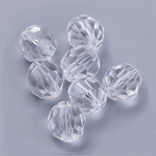 Acrylic Beads, Round, Faceted, Clear, Transparent, 6mm - BEADED CREATIONS