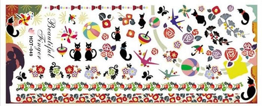 Water Transfer, Nail Art, Black, Cats, Multicolored, Flowers, Decals – Hot-049 - BEADED CREATIONS