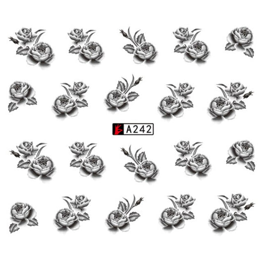 Water Transfer, Nail Art, Black, Flowers, Decals – A242 - BEADED CREATIONS